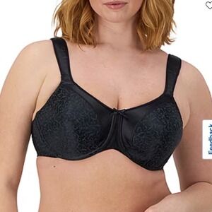 Bali Satin Tracings Underwire Minimizer Bra Black Paisley 3562 Size 36DDD NWT